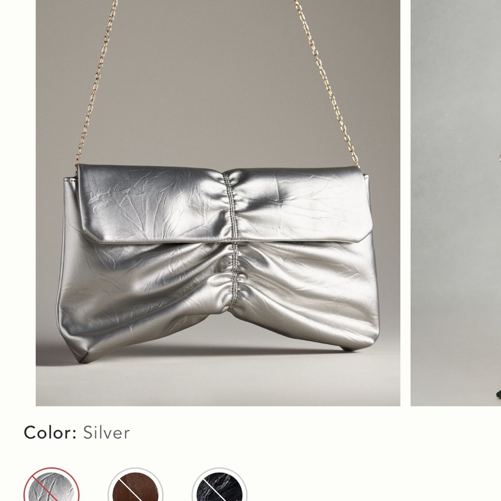 ANTHROPOLOGIE Scrunched Envelope Clutch SILVER